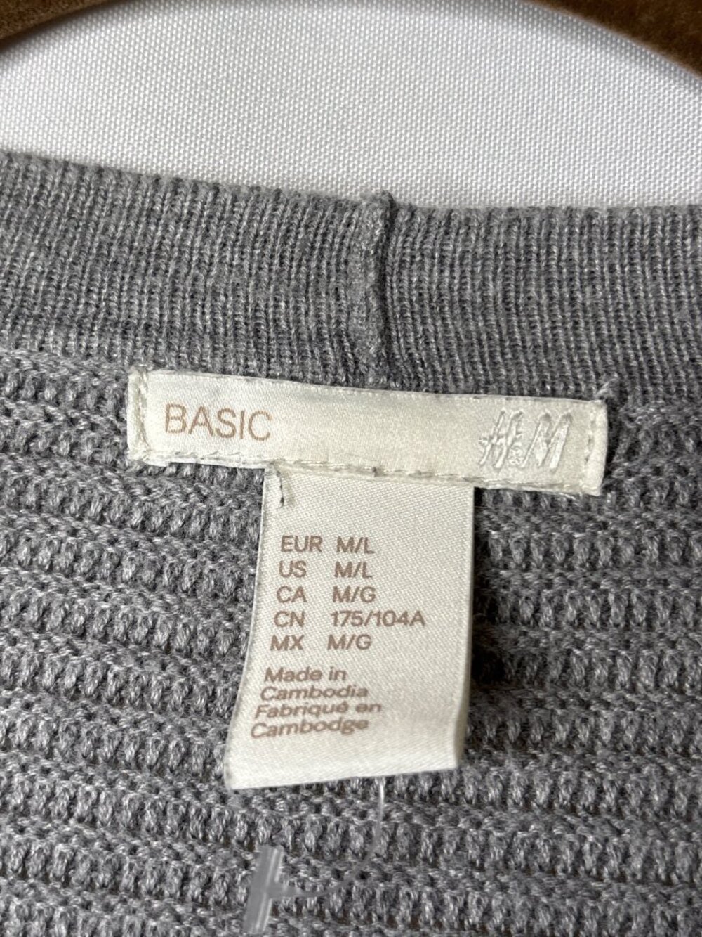H&M Basic Open Front Cardigan Size M/L Ribbed Grey Cotton Blend - Picture 3 of 4